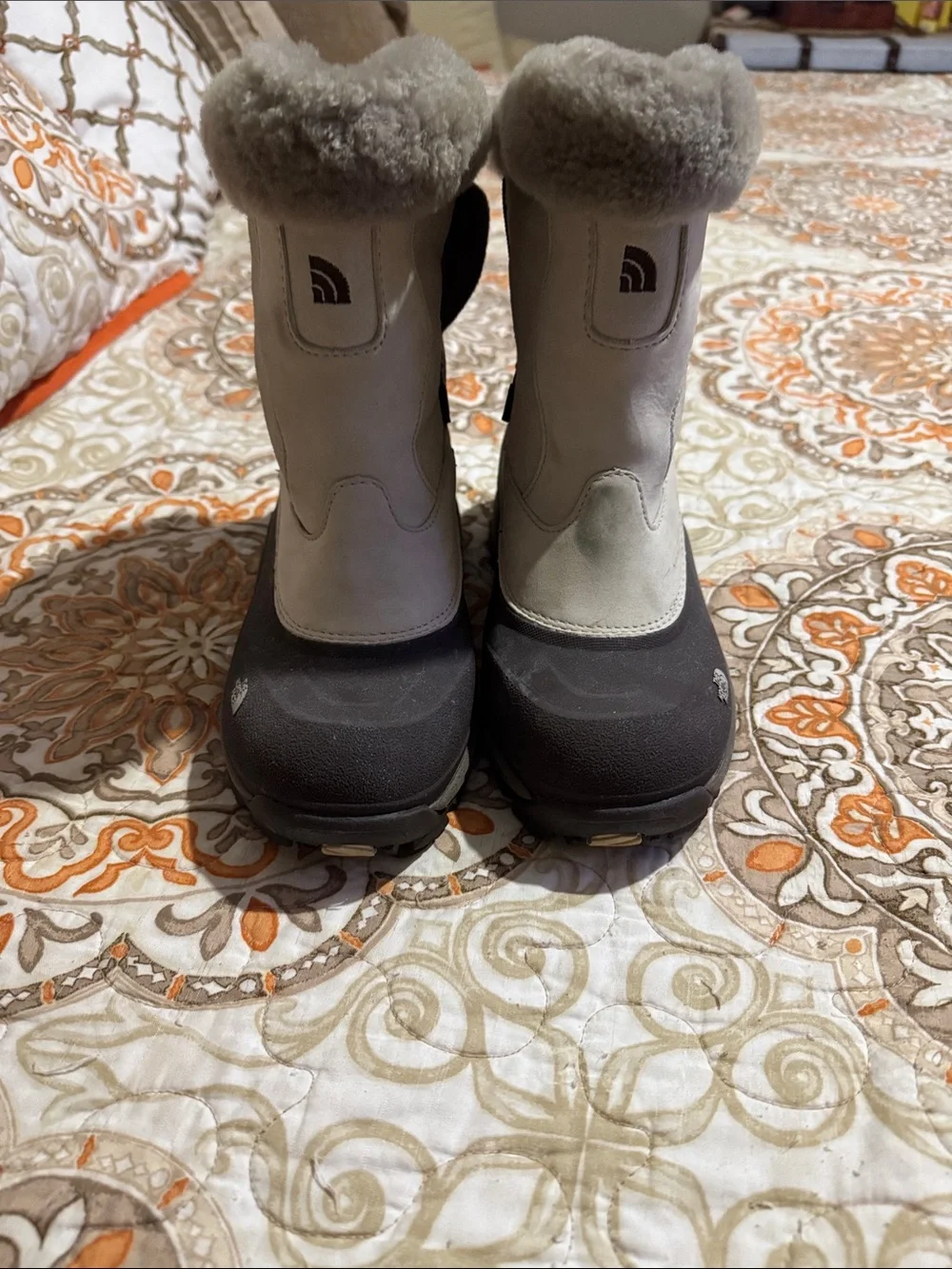 The North Face Gray and Black Insulated Shearling-Trim Winter Boots